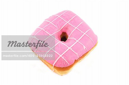 Pink iced doughnut isolated on a white background