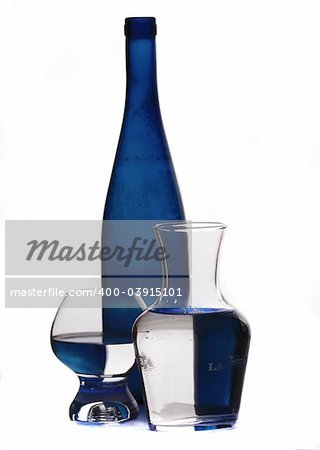 Wine  glasses with water and bottle