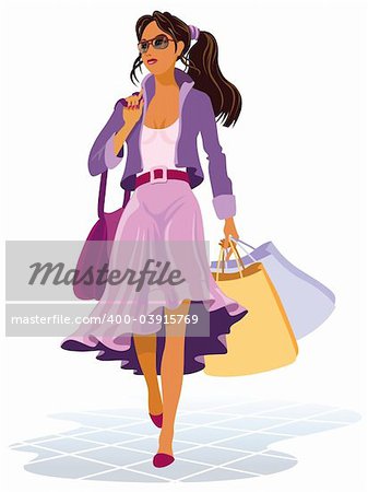Illustration of girl with shopping bags on the sales