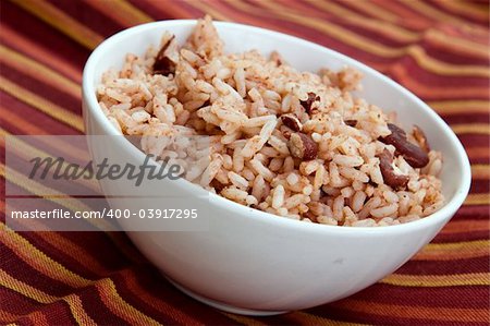 A bowl of caribbean style rice and red beans