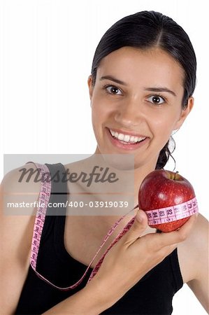 girl, apple and measuring tape