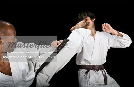 karate fight (kumite) hayashi ha style, African American and Caucasian, sport series