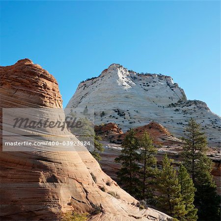 Two rock formations in Zion National Park, Utah.