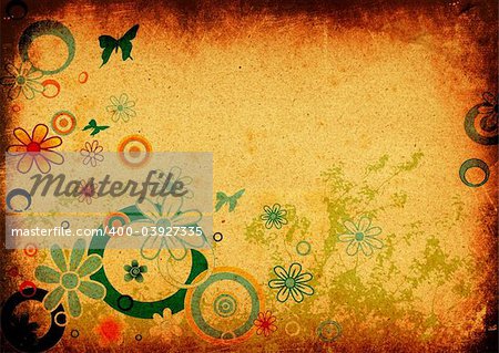 abstract decorative design with flowers and circles