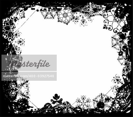 Snowflake grunge frame, elements for design, vector illustration