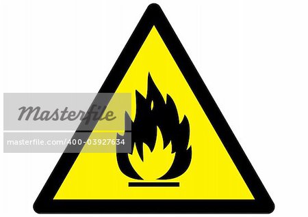 Flammable Fire Hazard warning symbol on yellow triangular sign