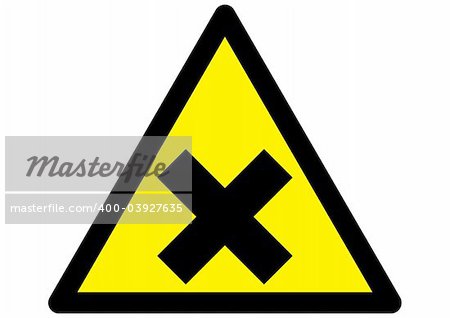 Harmful irritant symbol on triangular yellow sign with black edge