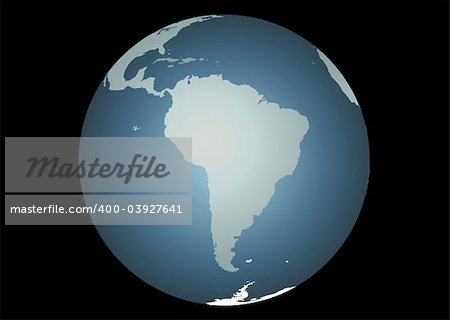 South America (Vector). Accurate map of South America. Mapped onto a globe. Includes Galapagos, falklands,