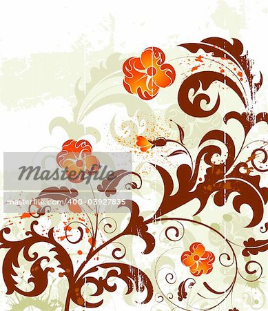 Grunge paint flower background with bud, element for design, vector illustration