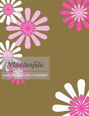 Retro brown, pink and white floral background