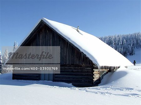 house in the winter forest. Wery big snow