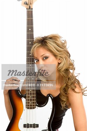 Portrait of Girl with electric bass guitar