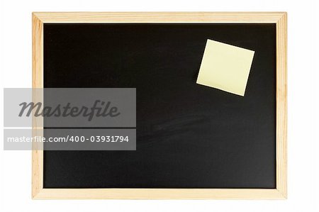 A empty black chalkboard with yellow note. Path included