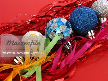still life with colorful christmas decorations