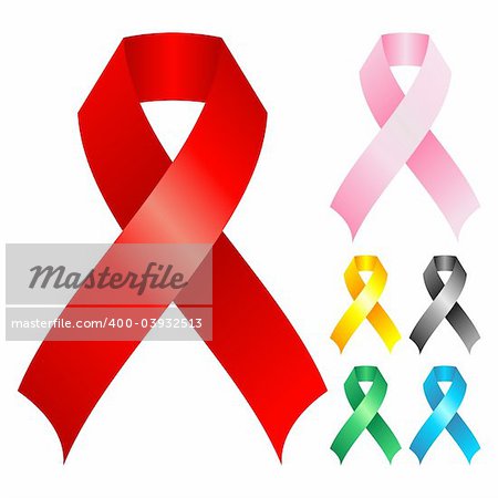 Support ribbons with different colors over white background