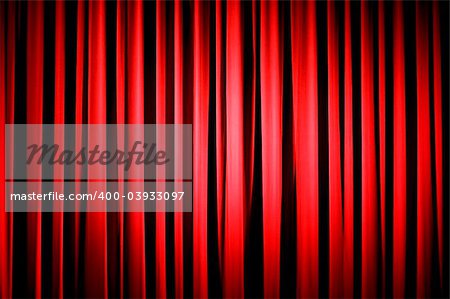 Red Theater Curtain with the Spotlight Centered