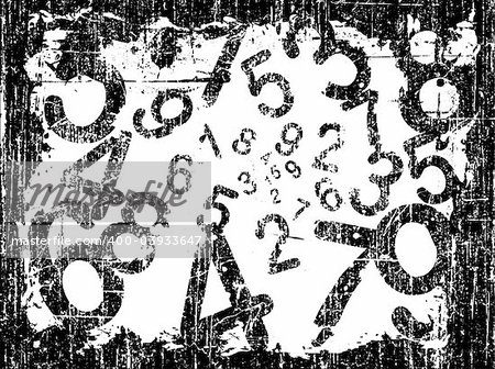 white Heavy Grunge Illustration with Acid Etched Numbers (Layered Vector)