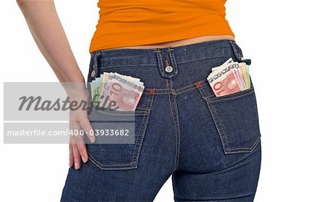 Casual young woman with money and attitude - isolated on white