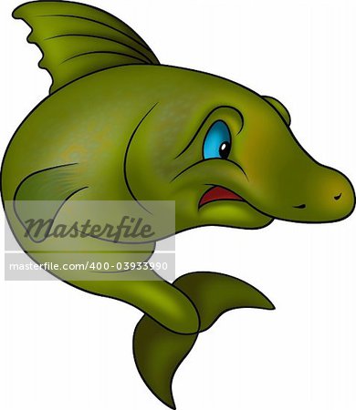 Fish 13 - High detailed illustration - Green jumping fish