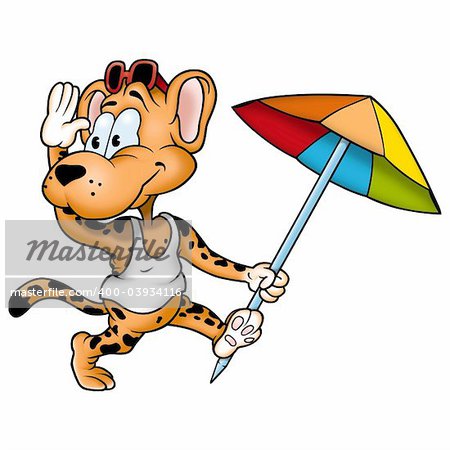 Leopard 09 - High detailed and coloured illustration - Leopard with umbrella
