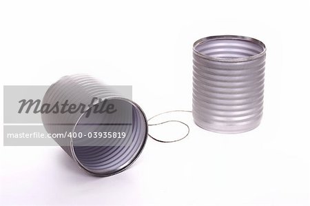 Tin can phone isolated over white background