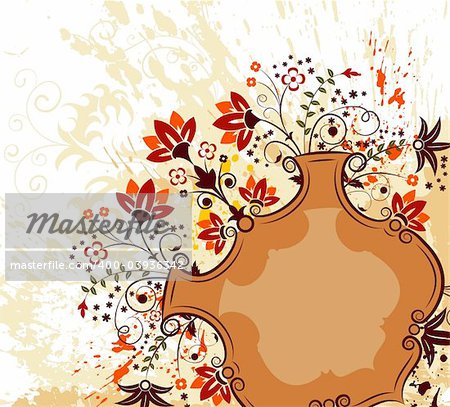 Grunge paint flower background with plaque, element for design, vector illustration