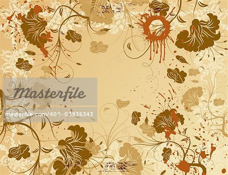 Abstract grunge paint flower background with butterfly, element for design, vector illustration