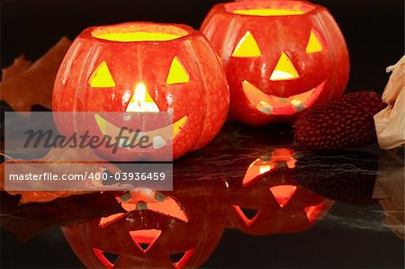 Halloween still life with small candle-lights