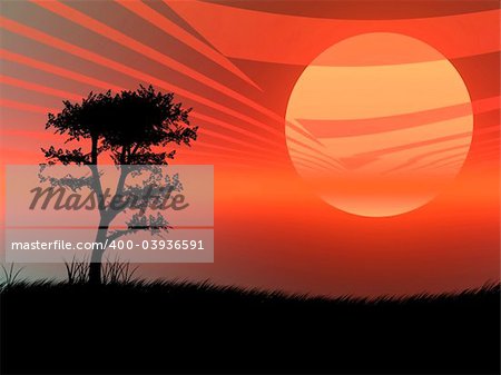 Tree silhouette against a very hot sunset