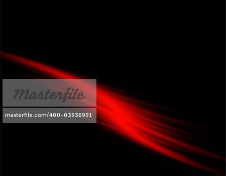 Red line, light, ray, beam crossing diagonal a black background, plenty of copy space