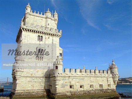 Bel?ém tower on river Tagus in Lisbon. It is considered one of the main works of the Portuguese late gothic and it is decorated with the typical manueline motifs like the armillary sphere (symbol of king Manuel I)