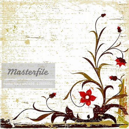 grunge floral design with decorative textured background