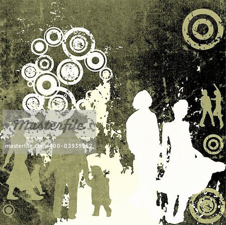 illustration of an urban scene with people silhouettes
