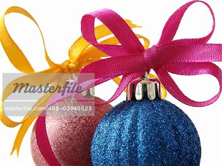 colorful christmas baubles with bows