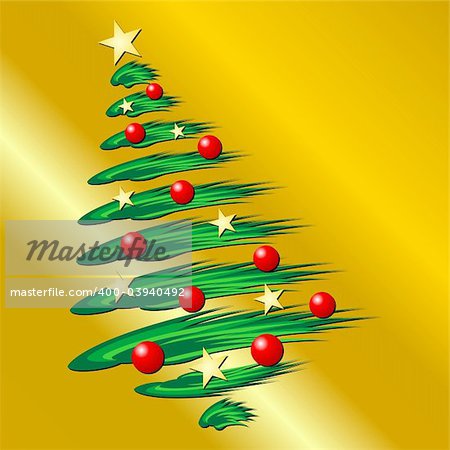 Christmas tree over gold gradient background