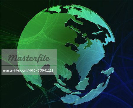 Data transfer over a 3d globe of the world Asia green