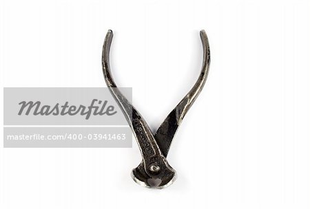 Black steel pincers on white background.