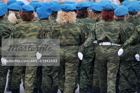 Soldiers of the woman on military parade