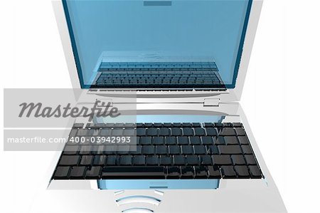 3d render illustration of laptop screen and keyboard detail
