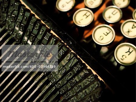 Close-up of antique Corona typewriter with cyrillic alphabet, about 100 years old