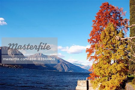 Lake landscape in fall season, Como Lake, Italy