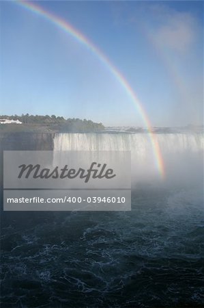 A rainbow shot against Niagara Falls.