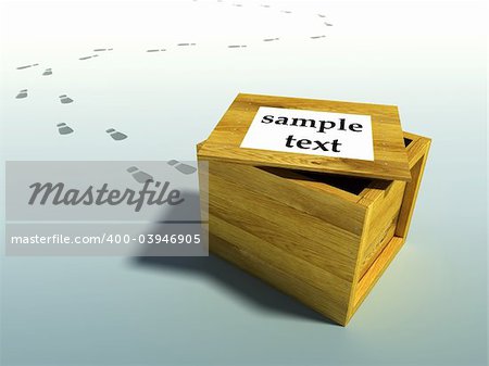 wooden crate 3d rendering with human footsteps