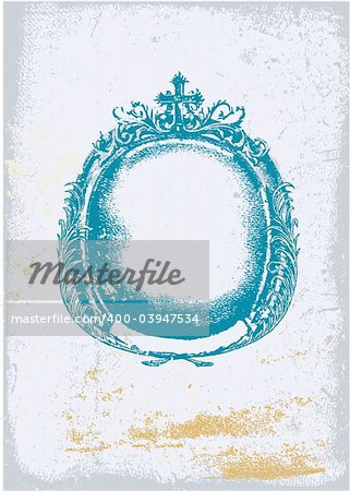 round frame with floral ornament.Grunge background.  Blank so you can add your own images. Vector illustration.