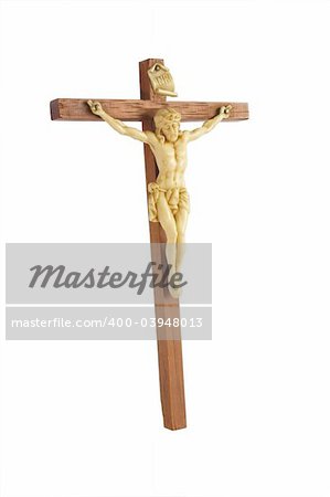 wooden crucifix isolated over a white background