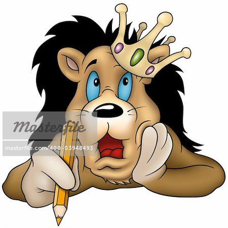 Lion with pencil  - Highly detailed cartoon illustration as vector image