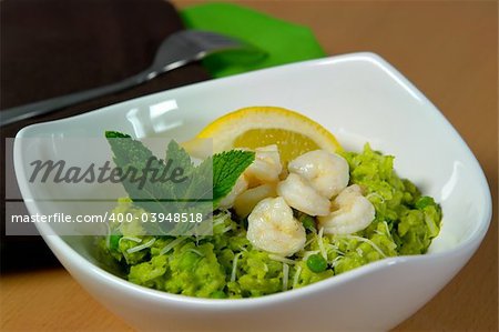 Risotto with shrimps and minted peas