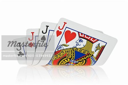 Four of a kind jacks isolated on white