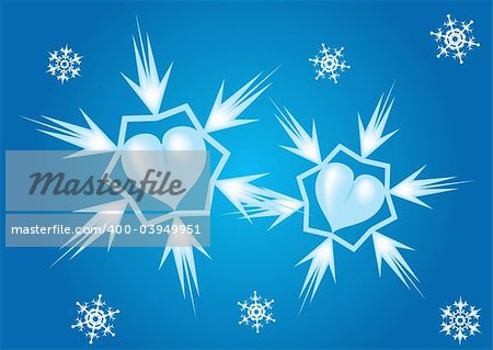 Two hearts - snowflakes. A vector illustration.