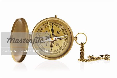 Antique compass isolated on white background